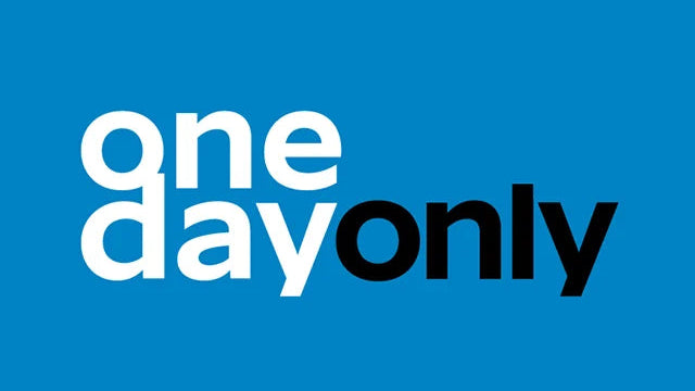 Text 'one day only' on a blue background