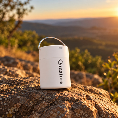 The white Qunature Atomic Pump on a rock at sunset :: White